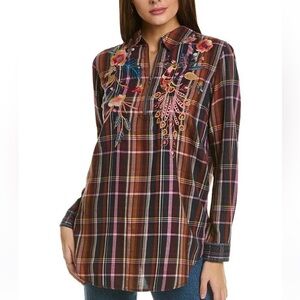 NWT Johnny Was womens Shuri Plaid Tunic embroidery floral animal graphic